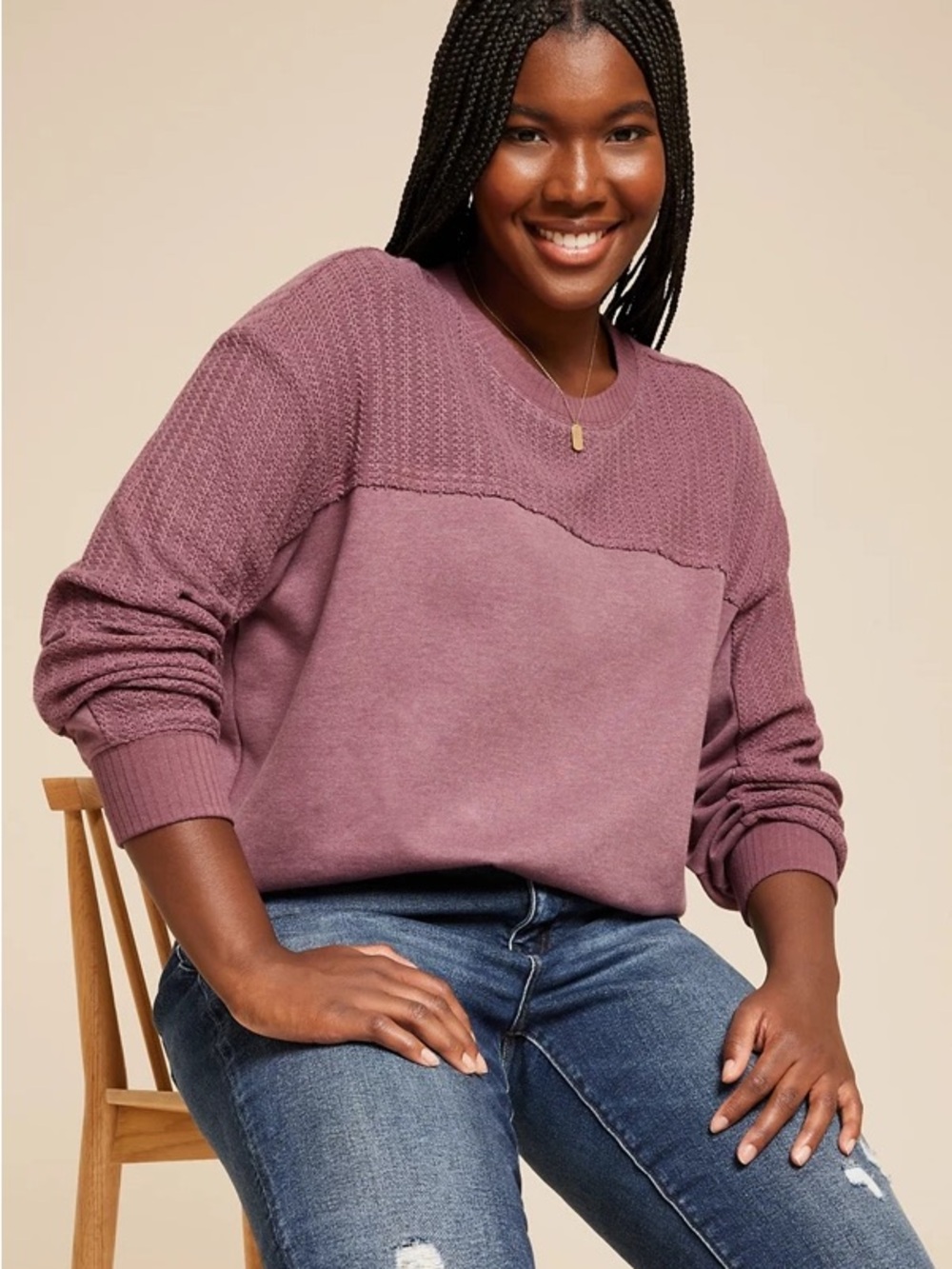 Maurices Dusty Mauve Textured Crewneck Sweater Fall Comfy Casual XL